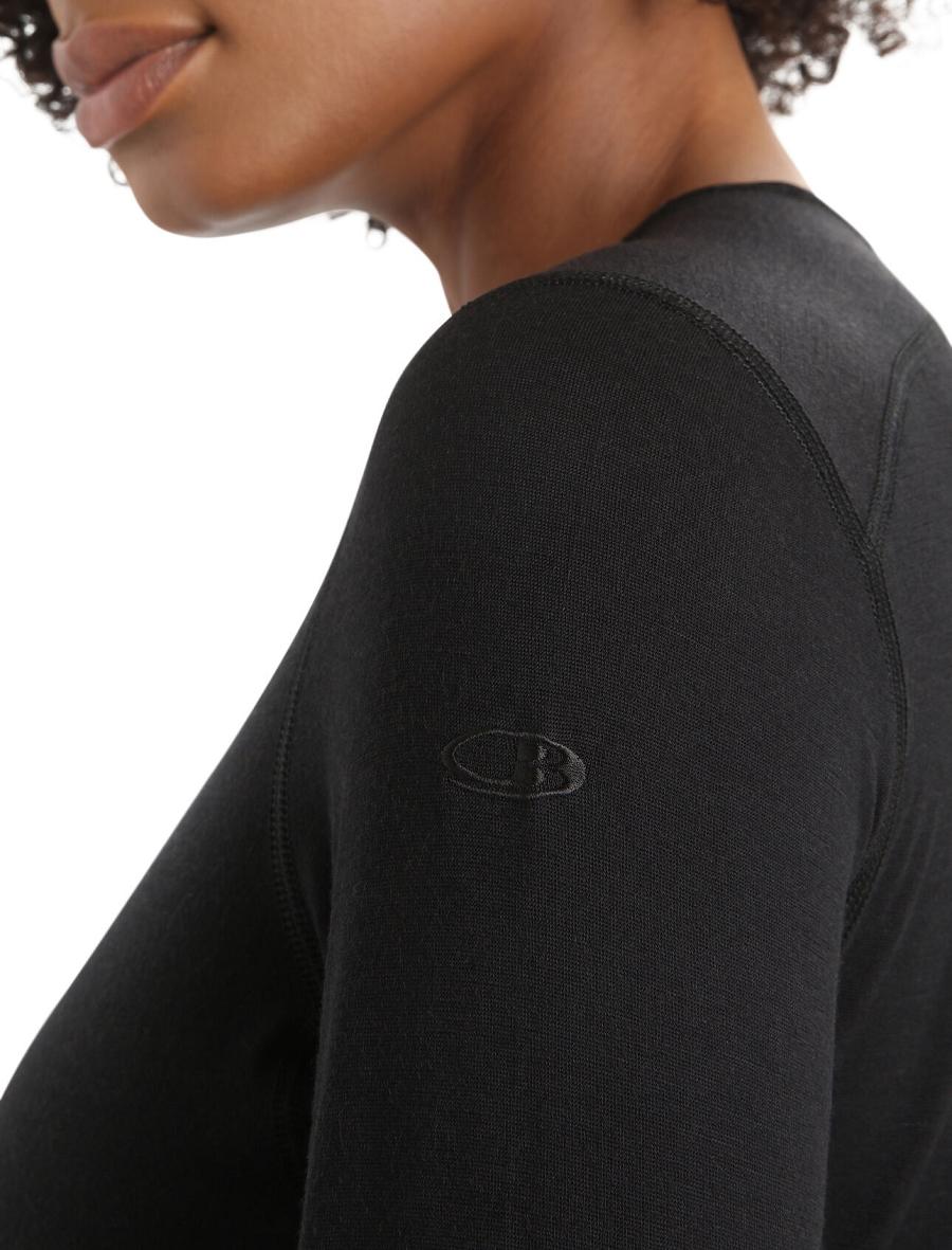 Women's Icebreaker Merino 200 Oasis Long Sleeve Crewe Thermal Top Base Layers Black | CA 1016FDNM